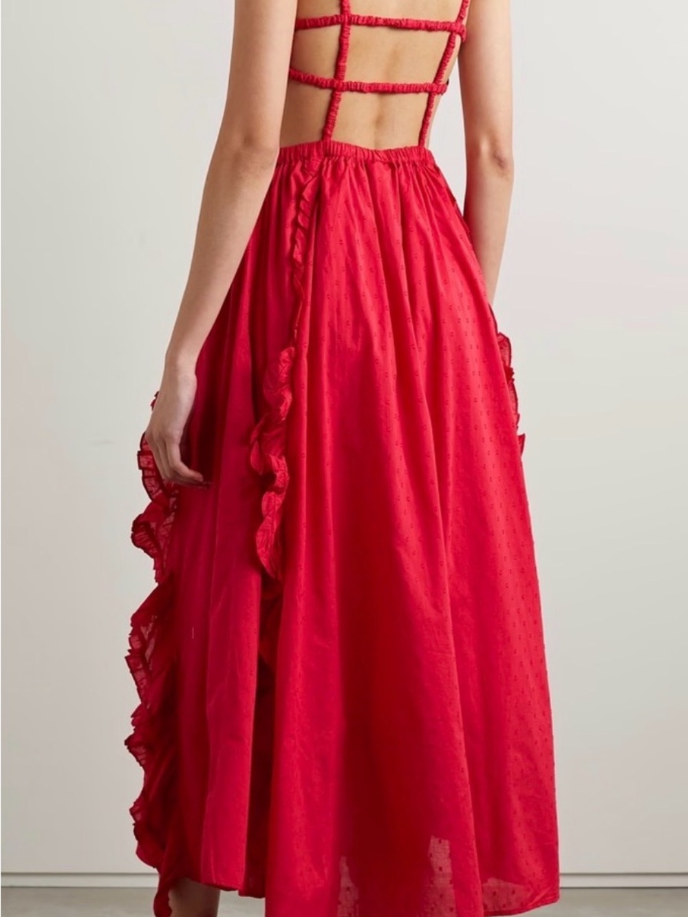 FARM Rio Red Heart Ruffled Open-Back Maxi Dress